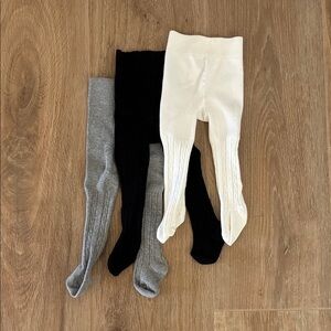 Cable Knit Tights Set of 3 - Black, White, and Gray 6-12M